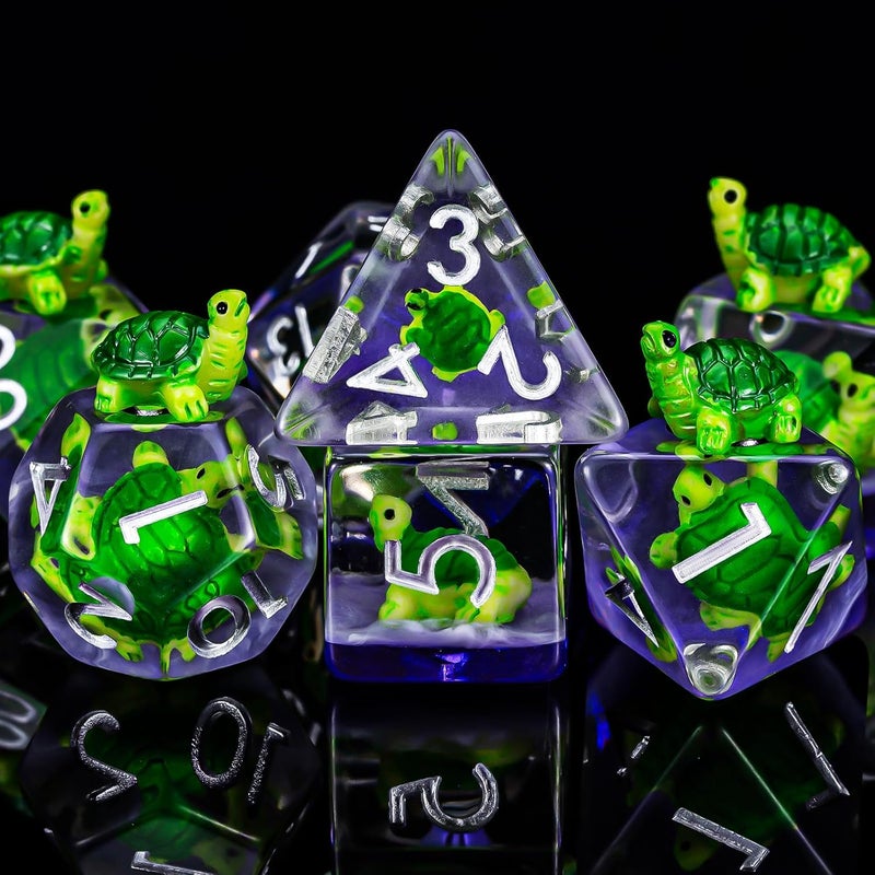 weyano DND Resin Tortoise Dice Set, D&D Polyhedral Dice for Dungeons and Dragons RPG, MTG Role Playing Games D and D Dice 7pcs D20 D12 D10 D8 D6 D4 - Image 3
